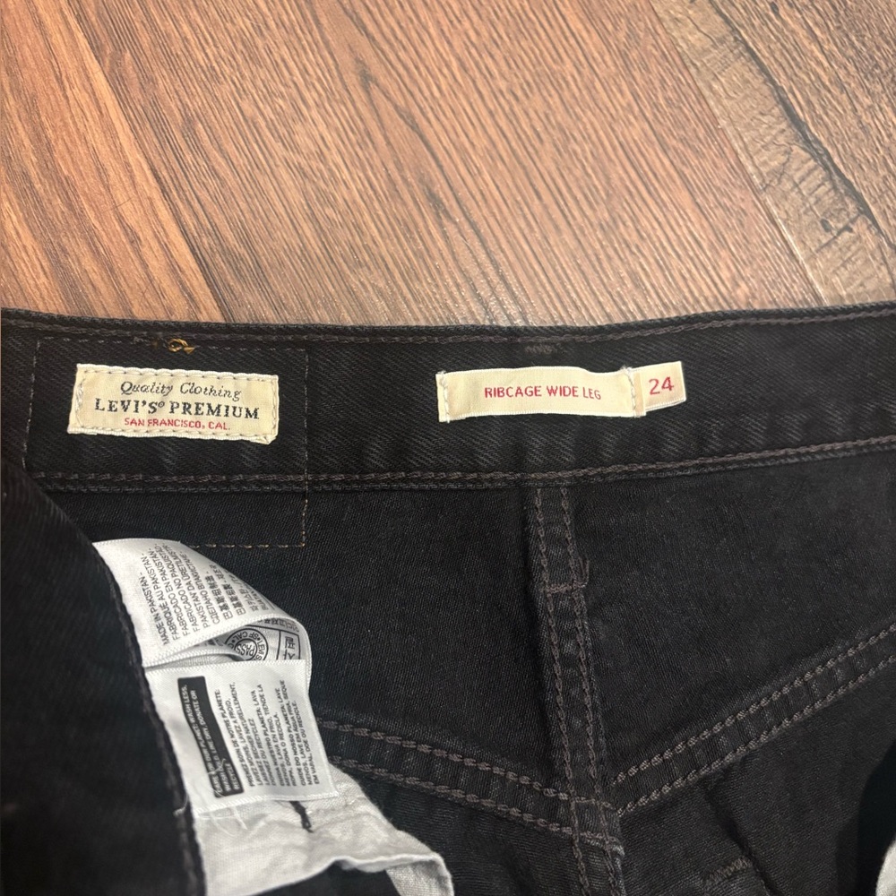 LEVI’S RIBCAGE WIDE LEG WOMEN'S JEANS BLACK 24W GREAT CONDITION - Picture 14 of 16